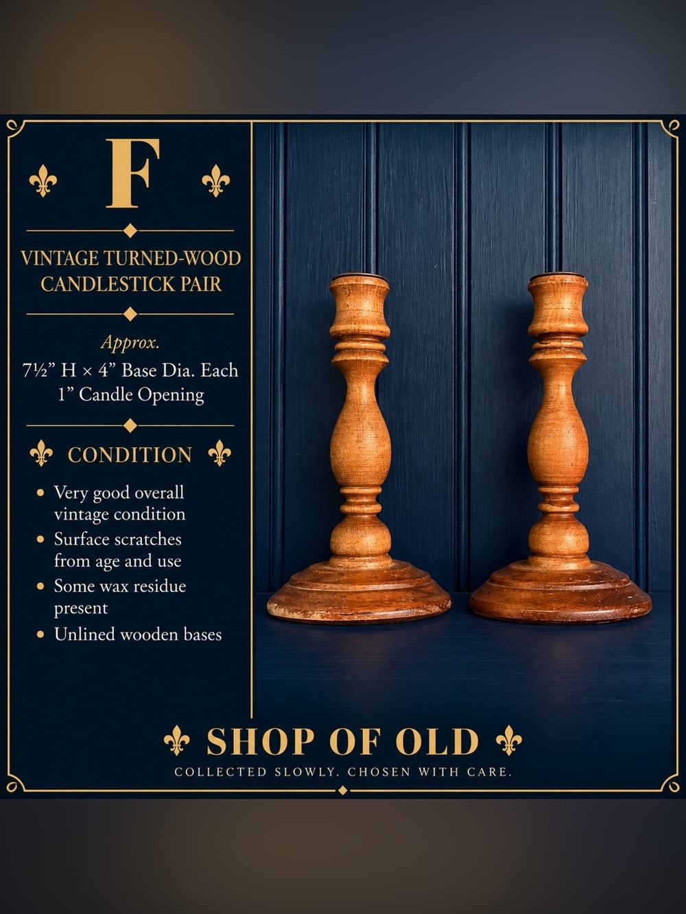 Vintage Turned-Wood Candlestick Pair